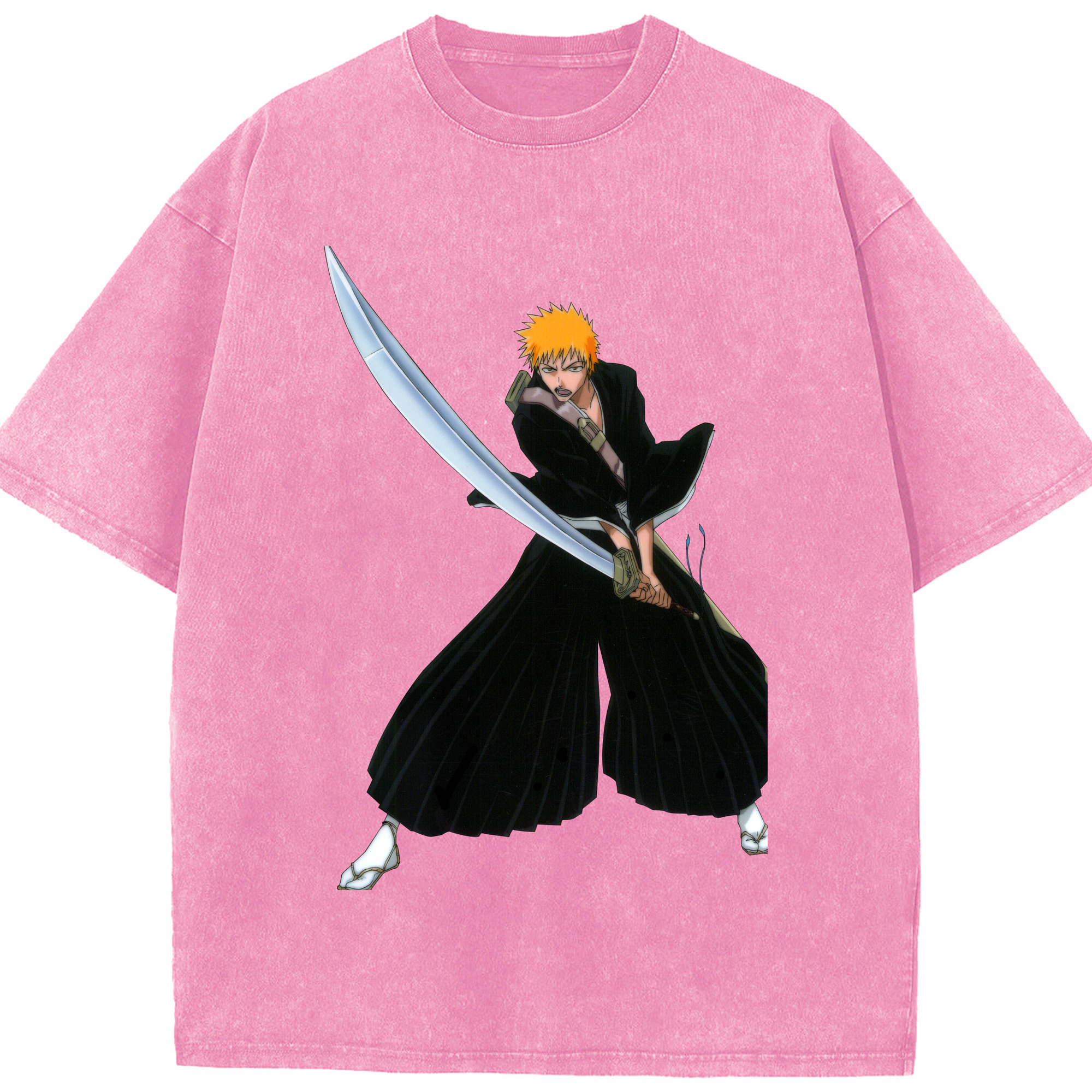 （画像用） ブリーチ 黒崎一護（くろさき いちご）BLEACH Kurosaki Ichigo 綿100% ヴィンテージ風 半袖Tシャツ（フロントプリント）